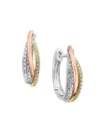 Effy 14k Tri-tone Gold & Diamond Hoop Earrings