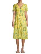 Lea & Viola Floral Button-front Midi Dress