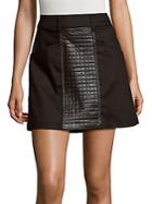 7 For All Mankind Leather Paneled A-line Skirt