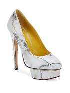 Charlotte Olympia Marble-print Dolly Leather Platform Pumps