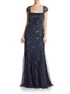 Adrianna Papell Embellished Cap-sleeve Sheath Gown