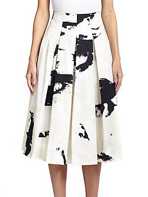 Donna Karan Abstract-print Pleated Skirt