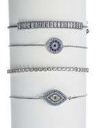 Eye Candy La Luxe Rhodium-plated & Crystal Stack Evil Eye Adjustable Bracelet Set