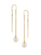 Masako Pearls 7.5-8mm White Drop Pearl & 14k Yellow Gold U-threader Chain Earrings