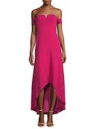 Adrianna Papell Crepe Bardot Hi-lo Gown