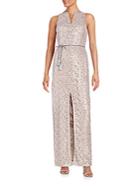 Kay Unger Sequined Front-slit Gown