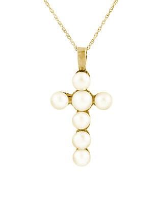 Masako Button Freshwater Pearl And 14k Yellow Gold Crucifix Pendant Necklace