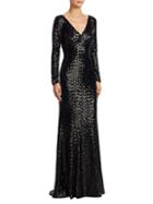 Theia Embellished Long-sleeve Gown