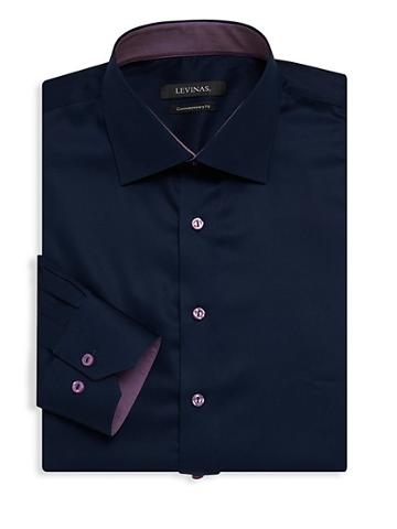 Levinas Contemporary-fit Contrast-trim Solid Dress Shirt