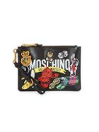 Moschino Logo Patches Leather Wristlet