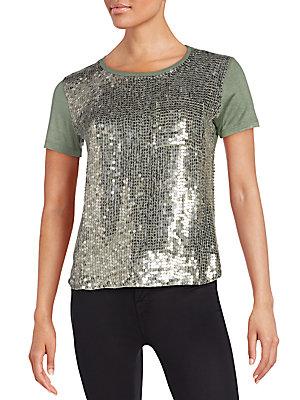 Mlv Rosalyn Sequined-front Tee