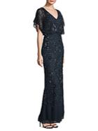 Adrianna Papell Flutter-sleeve Beaded Gown