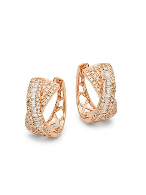 Effy 14k Rose Gold & White Diamond Hoop Earrings