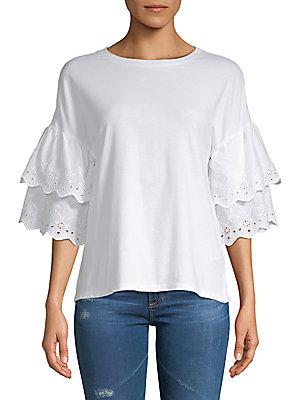 Beach Lunch Lounge Tiered Eyelet Cotton Blouse