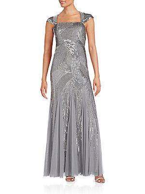Adrianna Papell Sequined Godet Gown