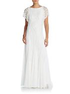 Adrianna Papell Sequined Flutter-sleeve Trumpet Gown