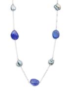 Belpearl 14k White Gold 10-11mm Black Baroque Pearl & Tanzanite Stone Station Necklace