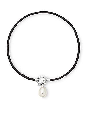 Majorica 16mm Baroque Pearl Leather Pendant Necklace