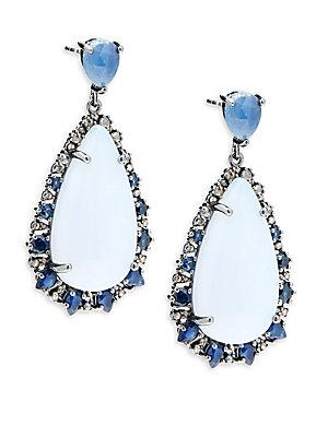 Bavna Chalcedony Blue Sapphires And Champagne Diamonds Peardrop Earrings