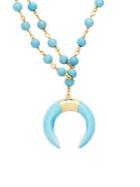 Elise M. Turquoise Goldtone Beaded Crescent Pendant Necklace