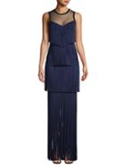 Herve Leger Tiered Fringe Illusion Top Gown