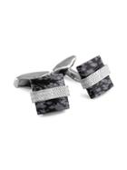 Zegna Sterling Silver & Snowflake Obsidian Square Cufflinks