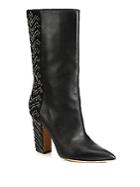 Valentino Beaded Leather & Suede Mid-calf Boots