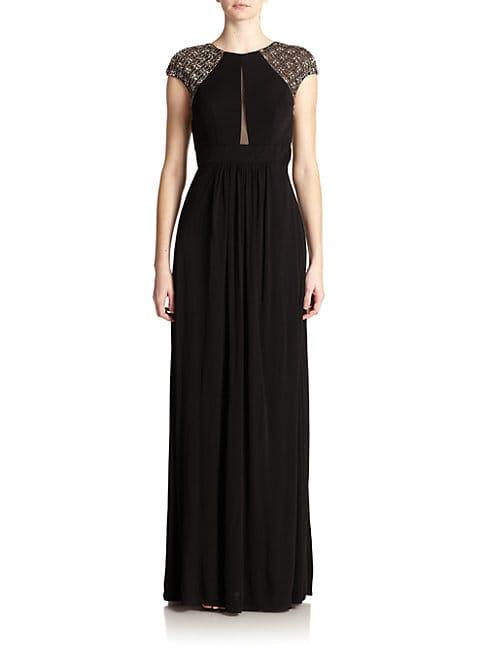 Theia Beaded-sleeve Jersey Gown