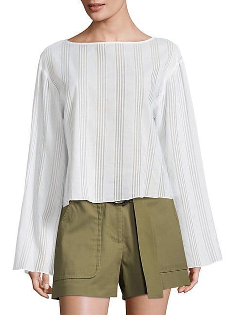 Becken Flare Bell-sleeve Striped Cotton Voile Top