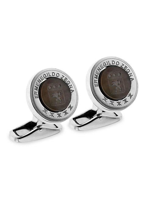 Zegna Black Mother-of-pearl & Sterling Silver Round Cufflinks