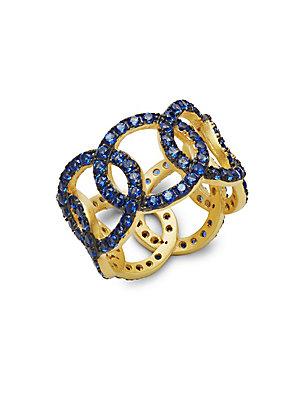 Freida Rothman Baroque Blues Glass Stone Ring
