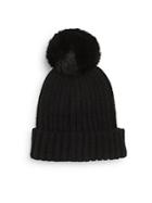 Adrienne Landau Knit Rabbit Fur Pom-pom Hat