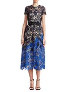 Theia Lace Short-sleeve Tea-length Dress