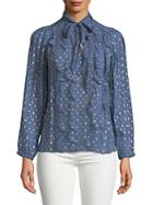Rebecca Taylor Tie Neck Embellished Ruffled Top