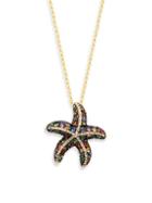 Effy 14k Yellow Gold & Multi-hued Sapphire Starfish Pendant Necklace