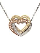 Effy Trio 14k White Yellow And Rose Gold Diamond Hearts Necklace
