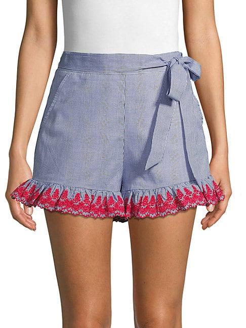 English Factory Embroidered Cotton Gingham Shorts