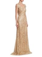 David Meister Sequined Floral Gown