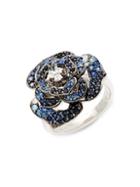 Effy Sterling Silver & White & Blue Sapphire Ring