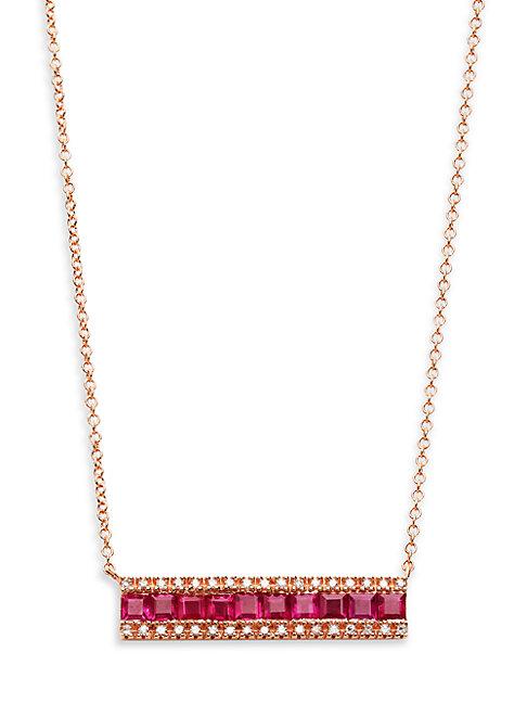 Effy 14k Rose Gold Ruby & Diamond Bar Pendant Necklace