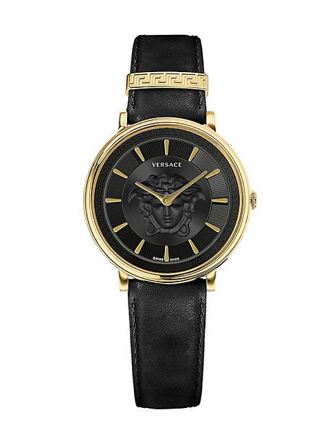 Versace V-circle Medusa Ip Gold Stainless Steel Leather-strap Watch