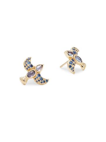 Estate Fine Jewelry Sapphire & 18k Gold Bird Stud Earrings