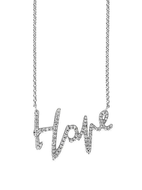 Effy Novelty Diamond And 14k White Gold Hope Necklace