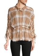 Free People Plaid Ruched-sleeve Shirt