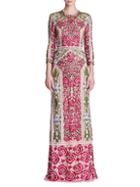 Marchesa Three Quarter-sleeve Lace Gown