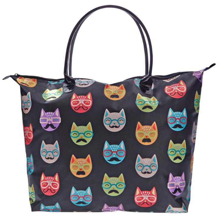 Sally Holiday Hair Care Tote Black Satin Cat Print