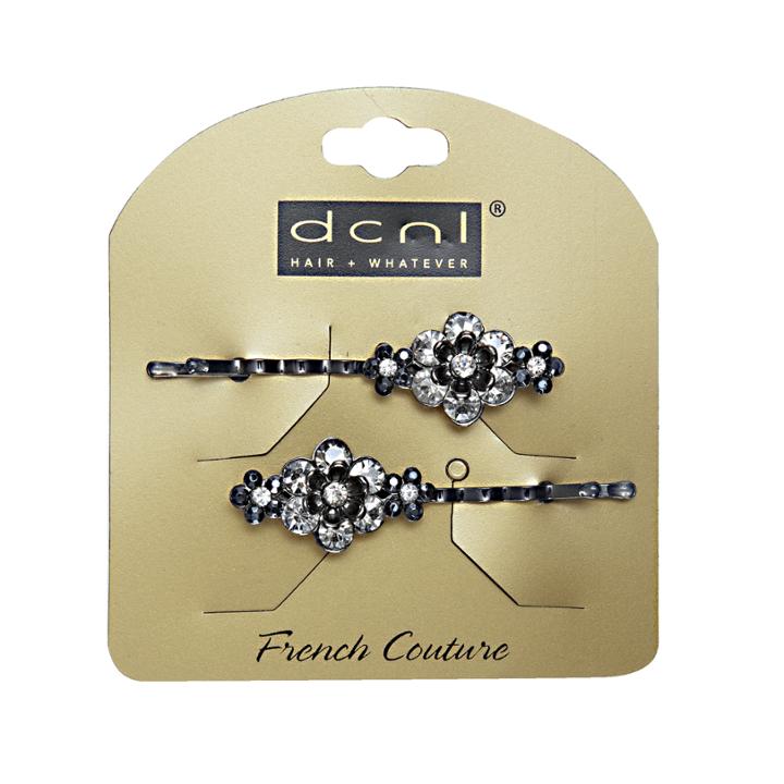 Dcnl Hair Accessories Black Flower Rhinestone Bobbies