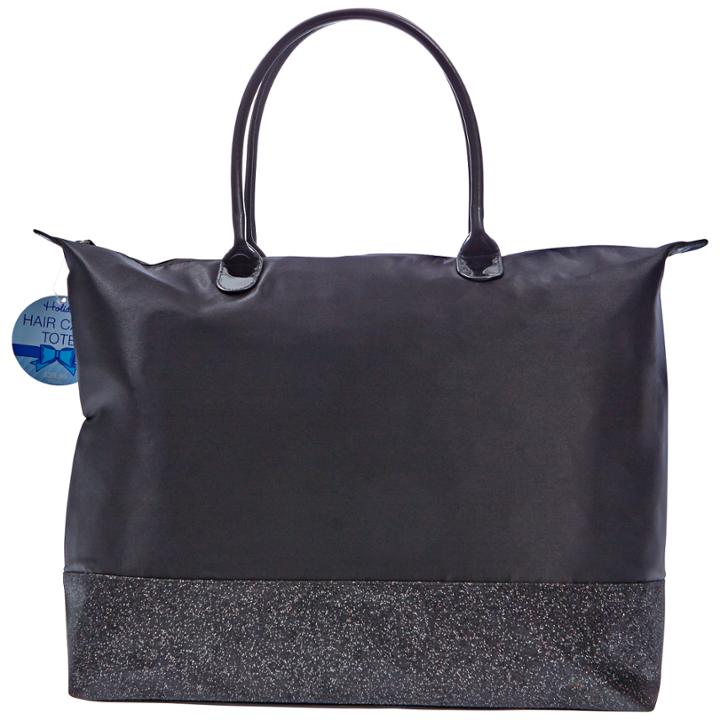 Sally Holiday Hair Care Tote Black Satin With Multi Black Glitter