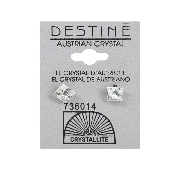 Crystallite Destine Clear Faceted Square Earrings 6mm