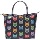 Sally Black Satin Cat Print Tote Bag